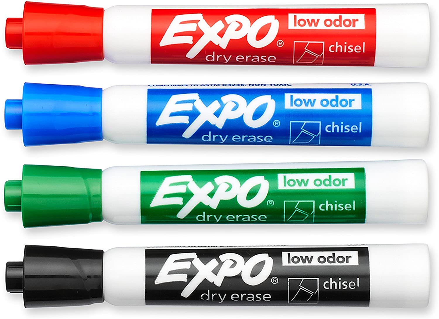 Expo 1944728 Magnetic Dry Erase Marker, Chisel Tip, Assorted, 4/Pack